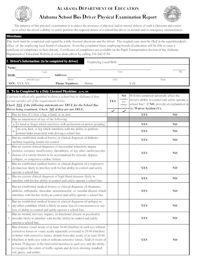 Alabama School Driver  Form