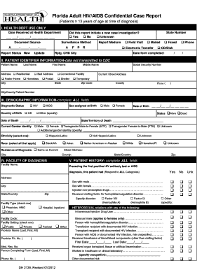 Florida Adult Hivaids Confidential Case Report Form