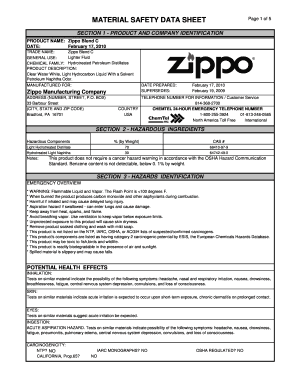 Zippo Fluid Ingredients  Form