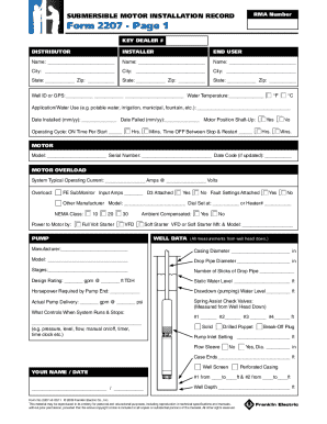 Form 2207 Franklin Electric Fill in