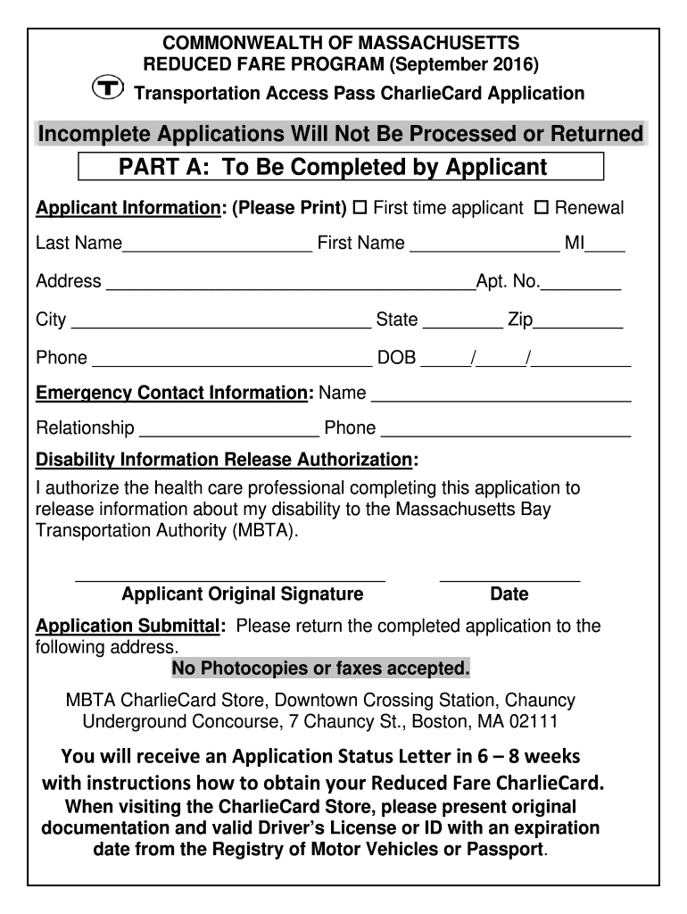 Mbta Disability Pass Application  Form