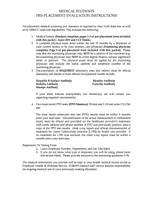 Pre Placement Evaluation Mskcc Form