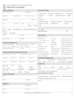 Missouri Department of Health and Senior Services Tuberculosis Testing Record Form