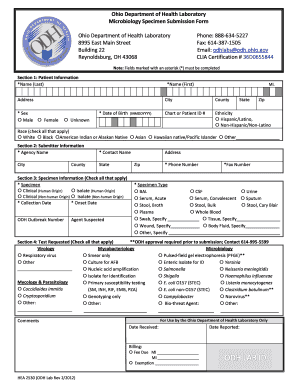 State of Ohio Department of Health Microbiological Submission Forms