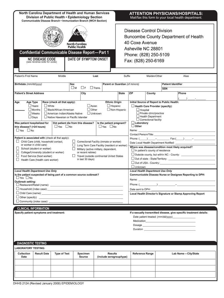  Confidential Communicable Disease Report Part 1 Form 2016