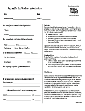 Request for Job Shadow Application Form Nd