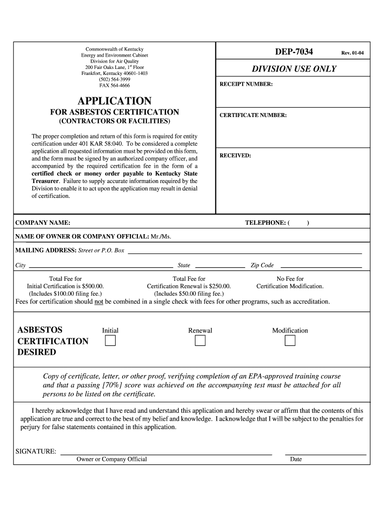 Kentucky Asbestos License Application  Form