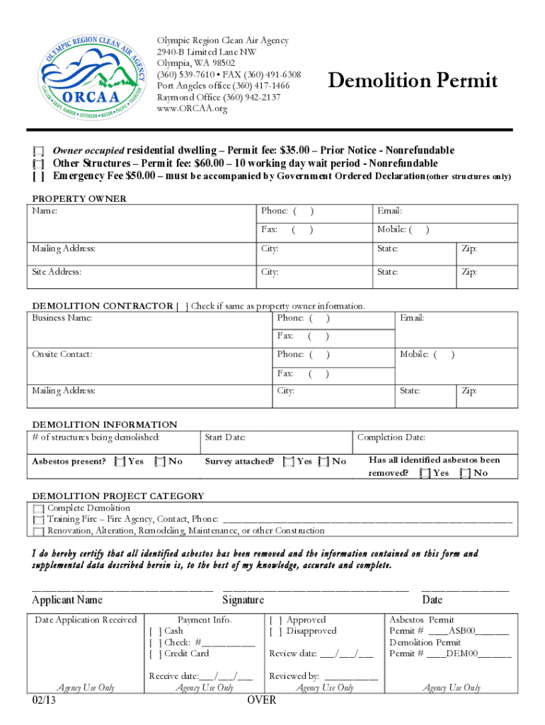  Orcaa Demolition Permit 2015