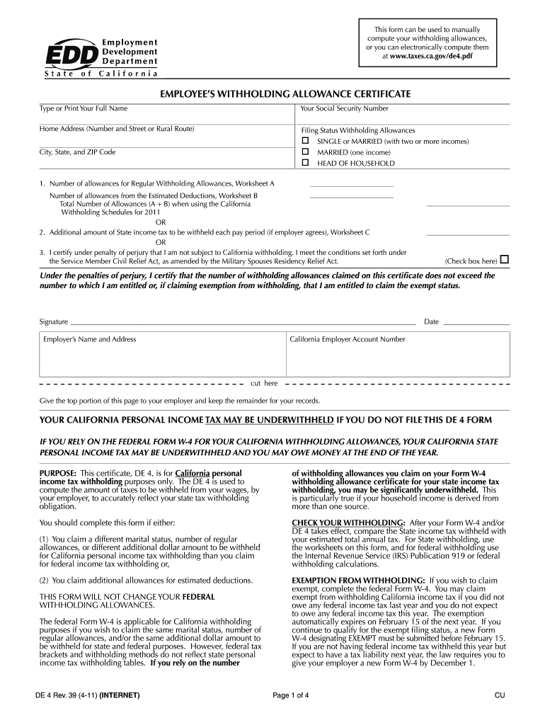 How to Fill the Form De 4 Employees Withholding Allowance Certificate If You Are Single