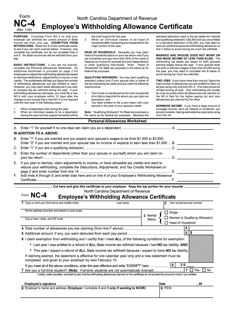  Nc 4 Rev 1 00 Fillable Form 2019