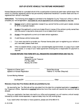  Kansas Tag Refund Worksheet 1996