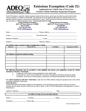 Adeq Emissions Exeption Form Code 52