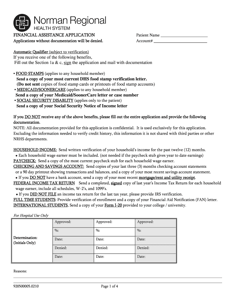 Normanregional Com Financial Assistance  Form