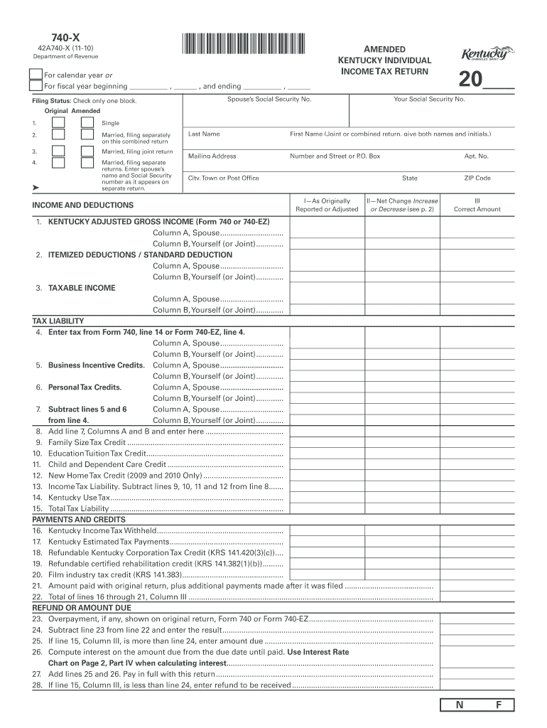 Get and Sign Kentucky Form 740x 2010
