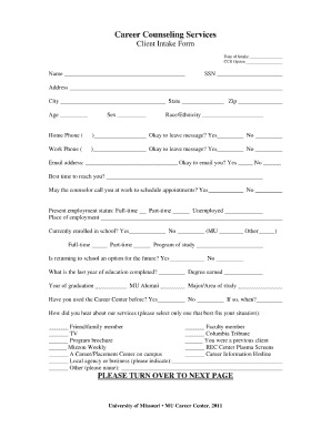  Career Counselling Form 2011
