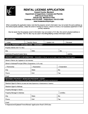 Howard County Rental Application  Form