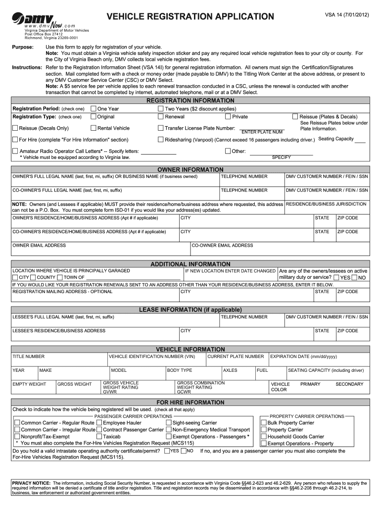  VEHICLE REGISTRATION APPLICATION Dmv Virginia 2021