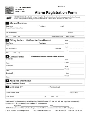 City of Fairfield Alarm Registration Form