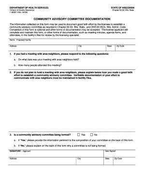 Community Advisory Committee Documentation F 60367 Dhs Wisconsin  Form