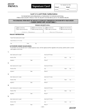 Schlage Primus Signature Card  Form