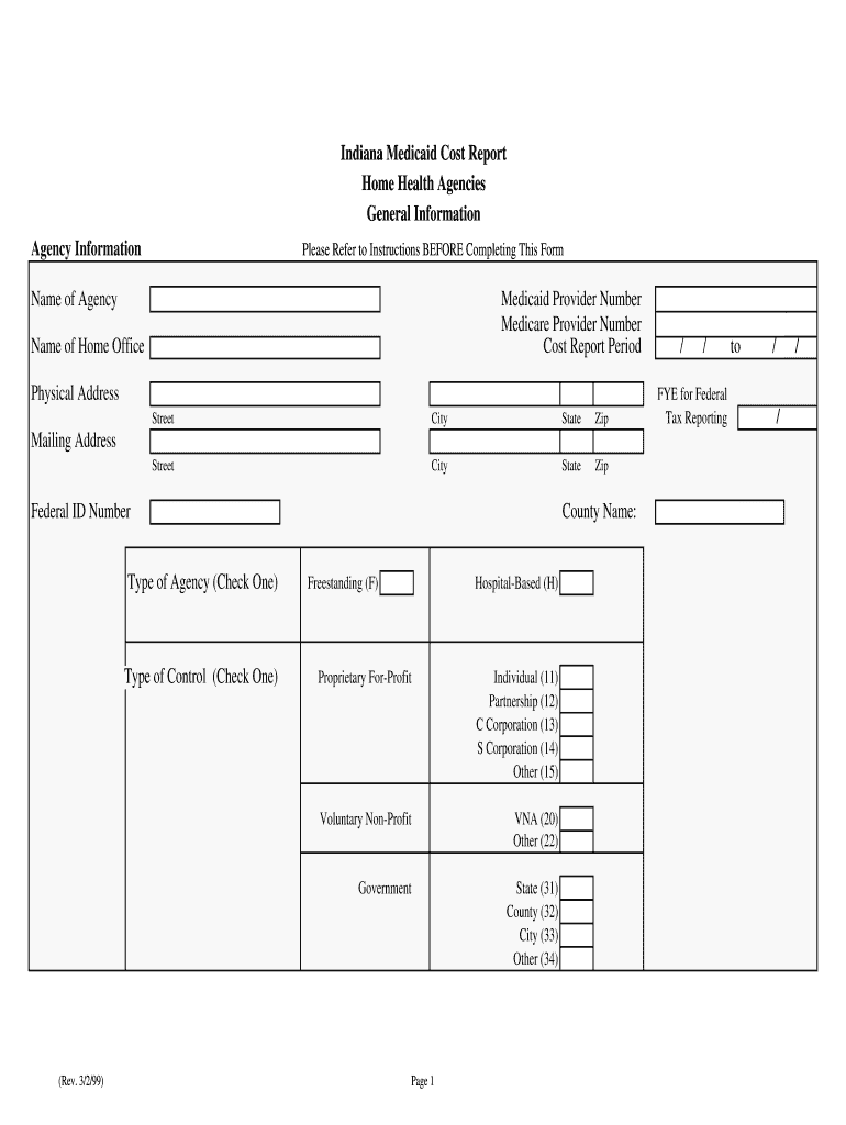  Indiana Medicaid Cost Report Form 1999-2024