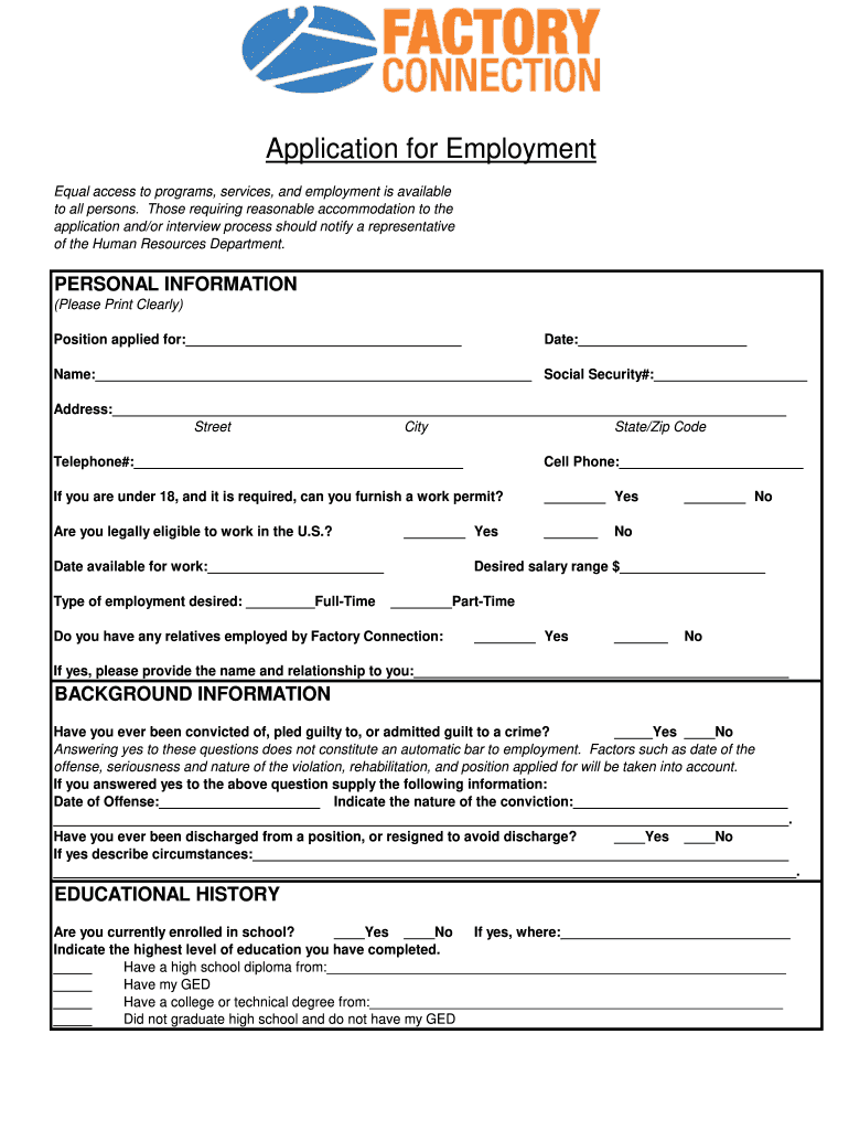 Factory Connection Application  Form