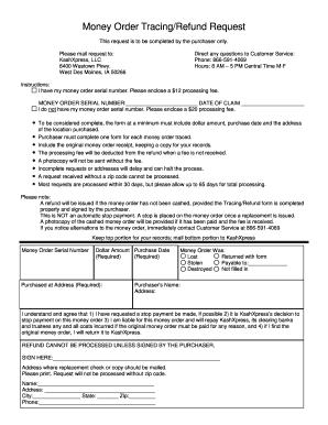 Money Order Tracingrefund Request Form