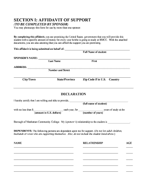 Bmcc Affidavit of Support Form