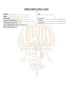 Ciros Pizza Application Form