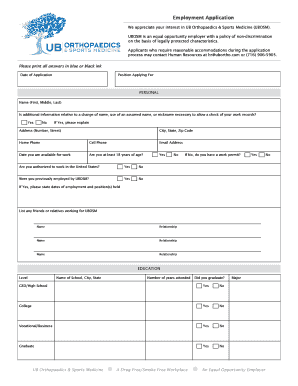 Employment Application PDF UB Orthopaedics &amp; Sports Medicine  Form