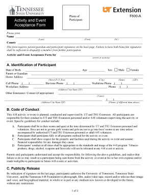 Activity and Event Acceptance Form UT Extension Utextension Utk
