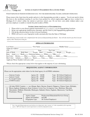 Pennsyvania Universal Fingerprint Form