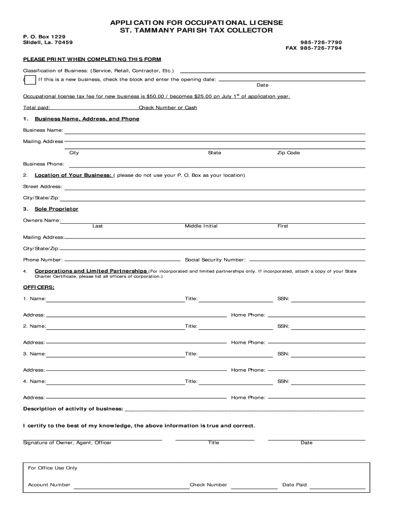 Occupational License St Parish  Form