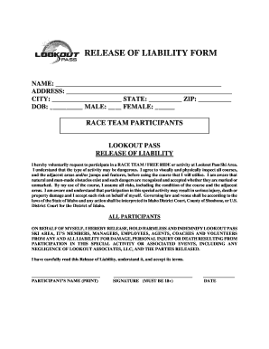 Release of Liability  Form