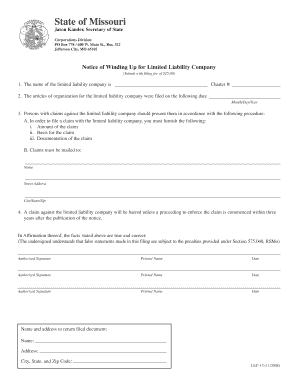 Notice of Winding Up Missouri  Form