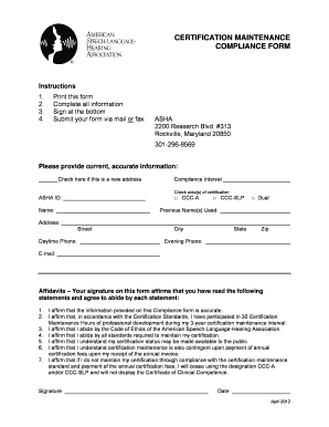 Asha Compliance Form