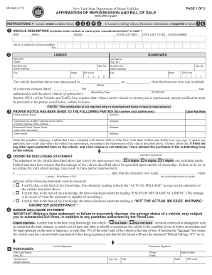 Vehicle Bill of Sale Ny  Form