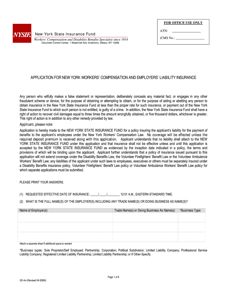  New York State Insurance Fund Form Ue 4m 2009