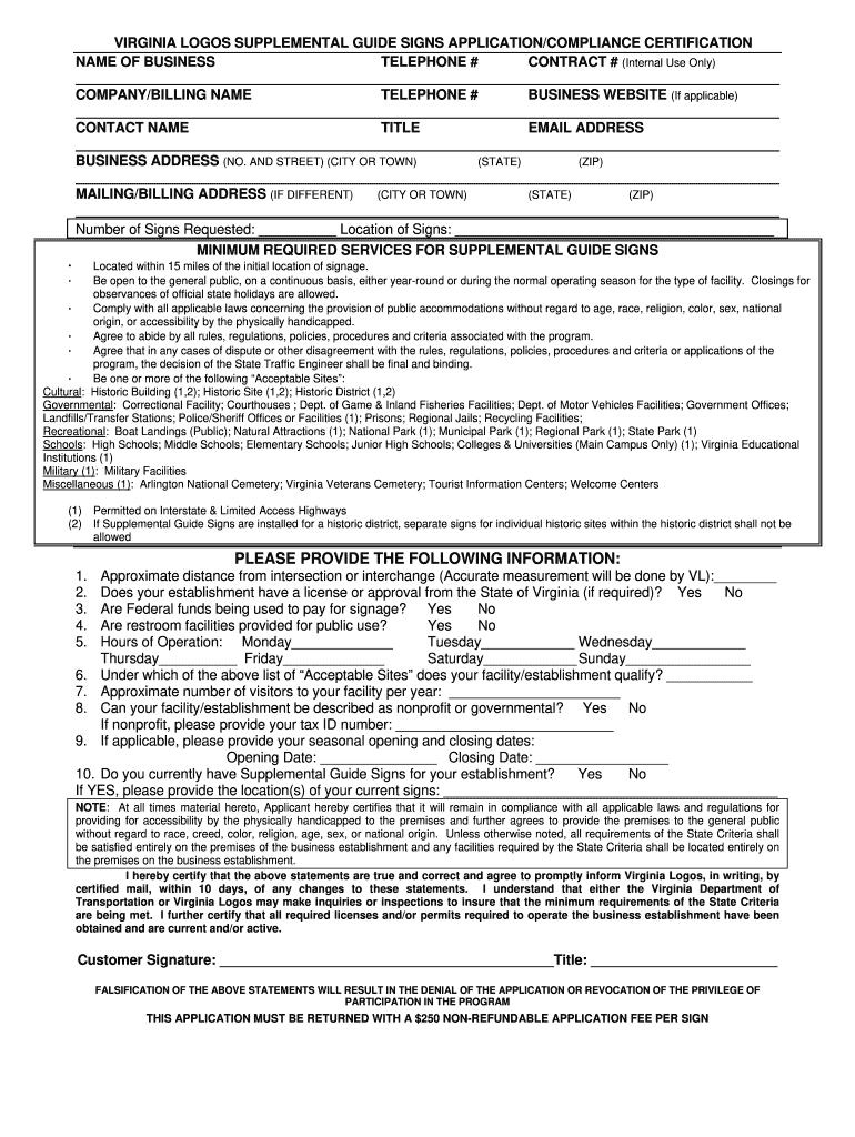 Supplemental Guide Signs Application Form  Virginia Logos