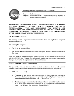 Summary of NCAA Regulations ? Division I EBooks Download Web1 Ncaa  Form