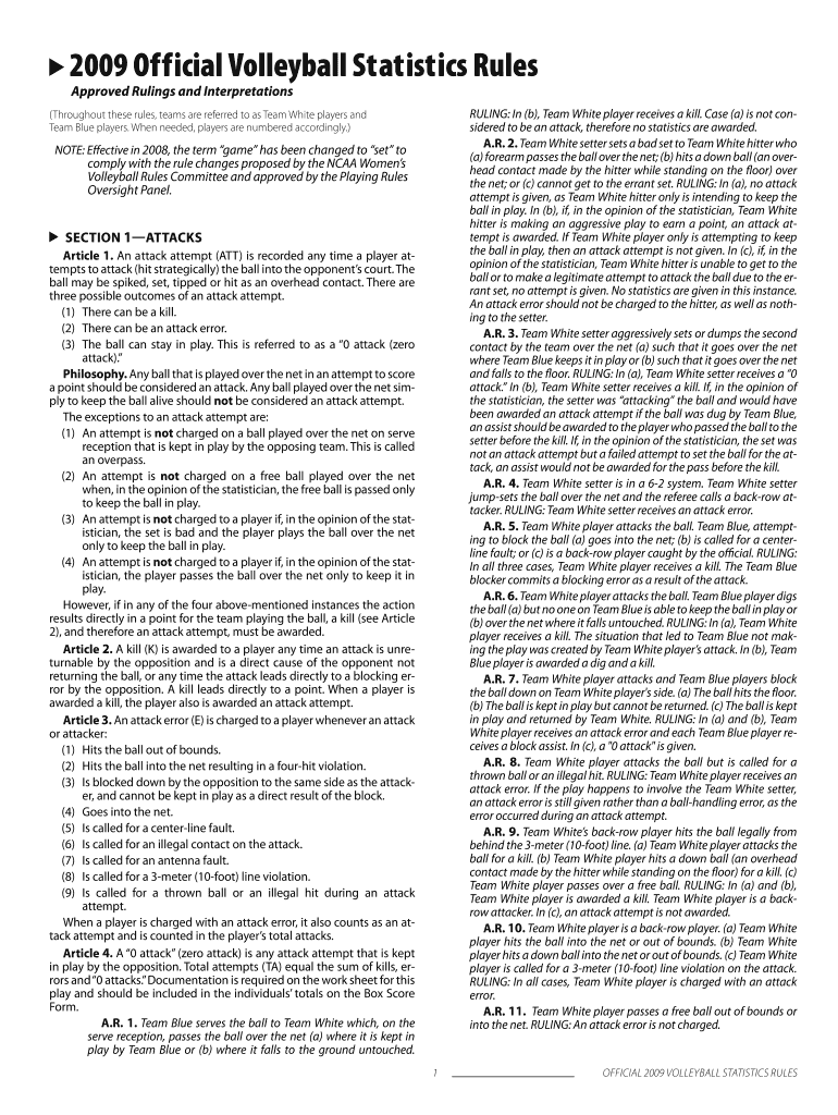 Official Volleyball Statistics Rules  Form