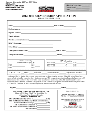 Ossipee Mountain Atv Club  Form