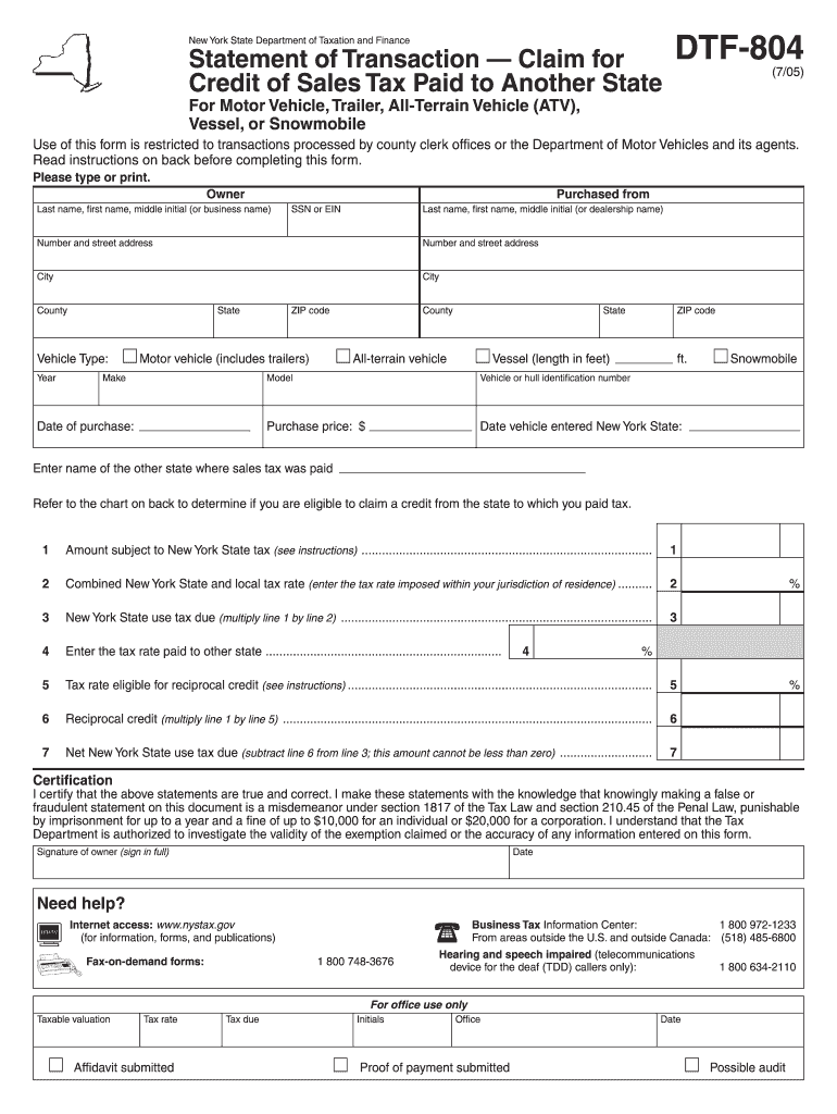  Nys Dmv Dtf 804 Form 2015