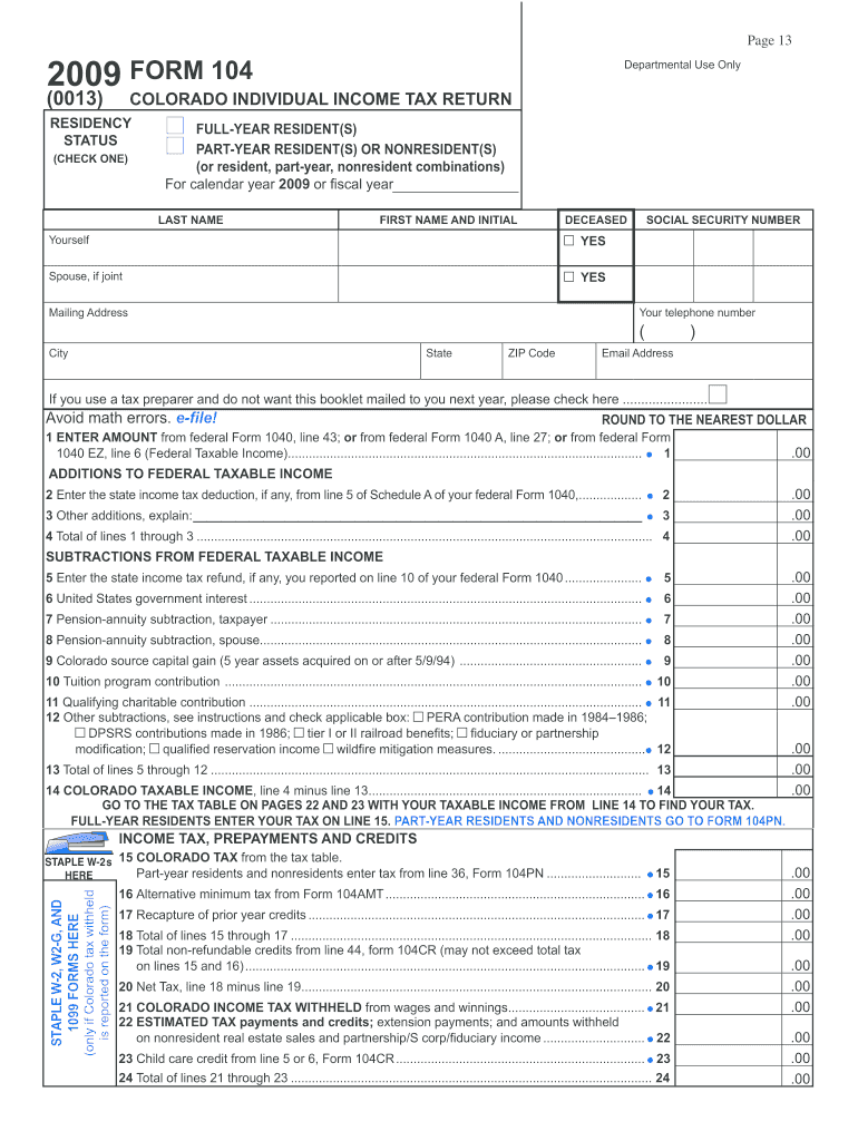 Colorado Tax Form 104 Printable
