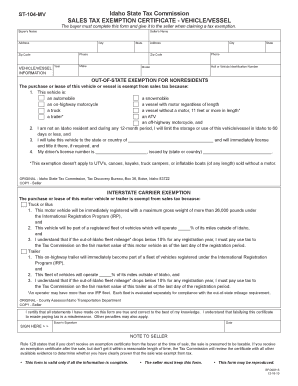 St 104v Tax Exempt Form Idaho