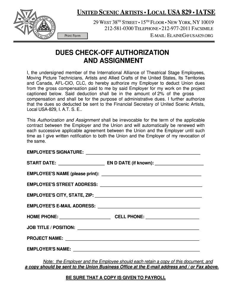 829 Dues Check off Form