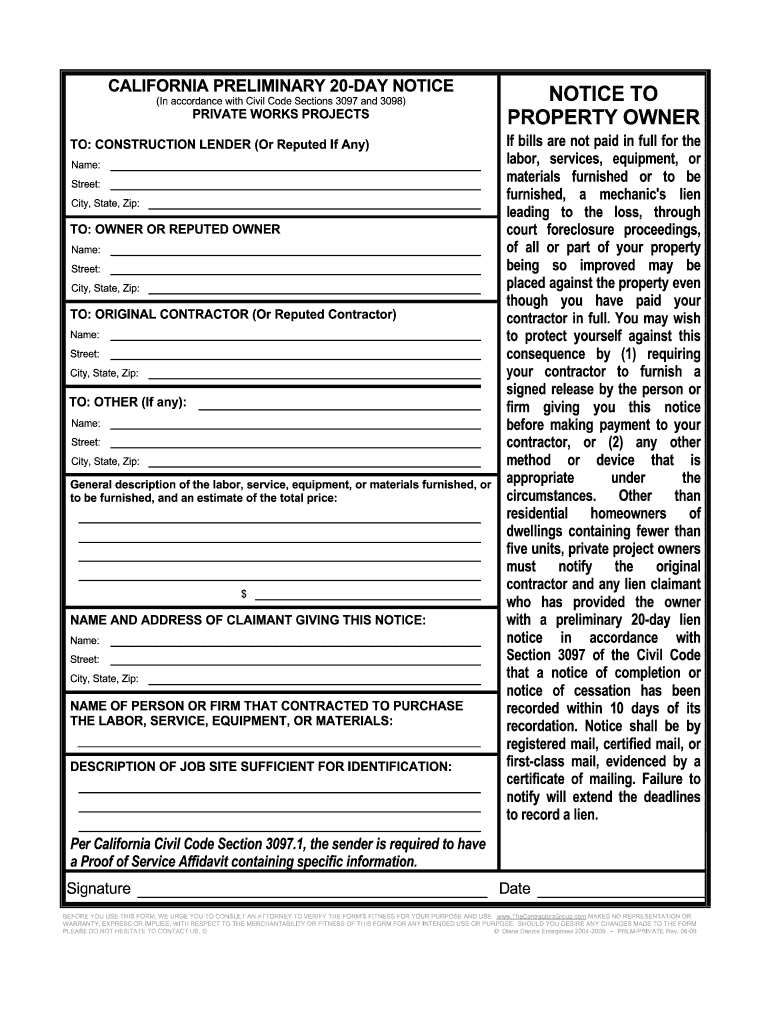 California Preliminary Notice Form
