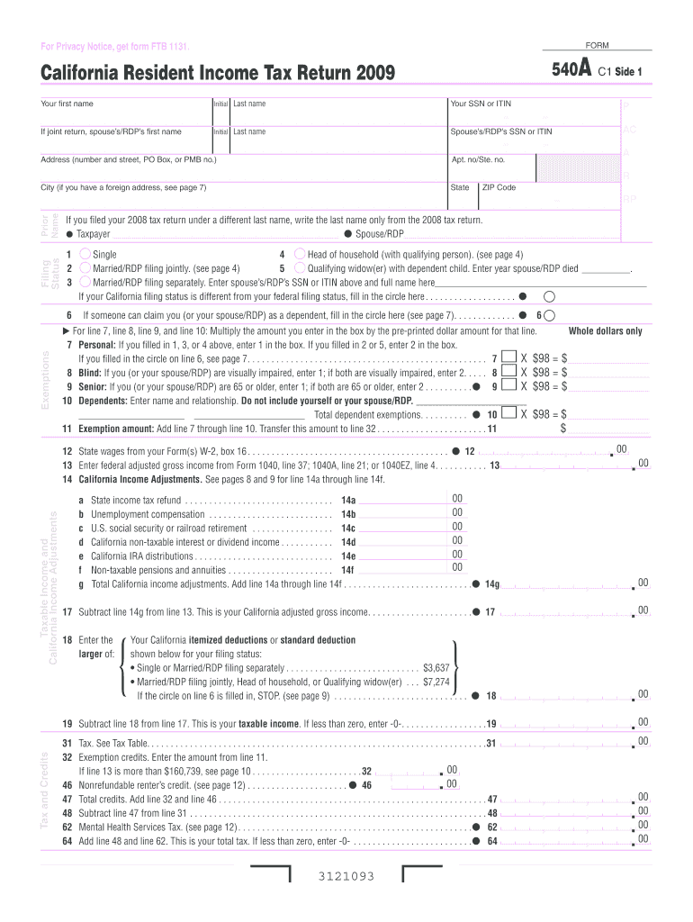  California Tax Form 2009