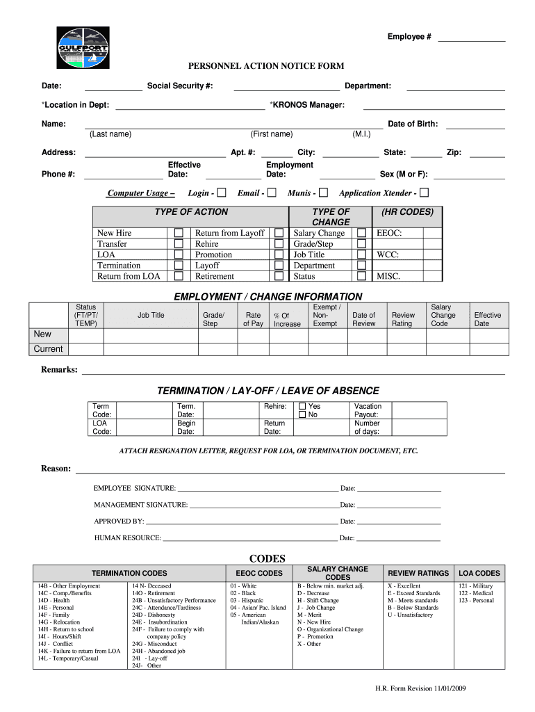  Personnel Action Notice 2009-2024