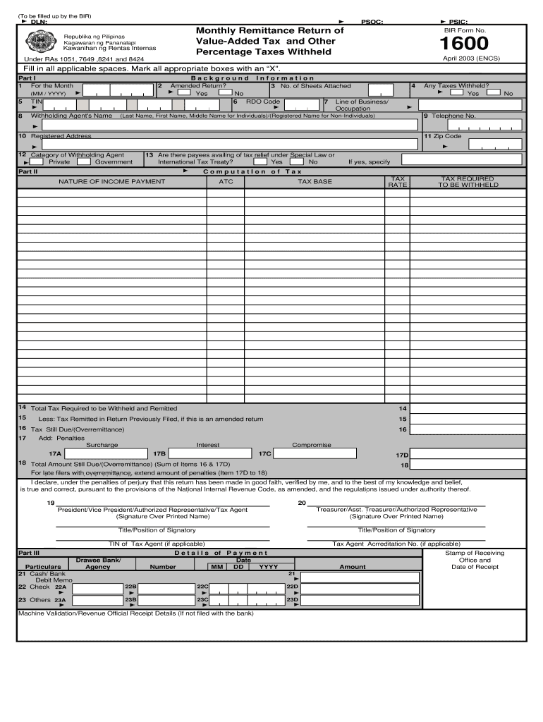 Bir Form 1600